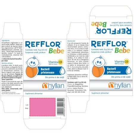 Suspensie orala, picaturi Refflor Bebe, 9 g, Hyllan 702832