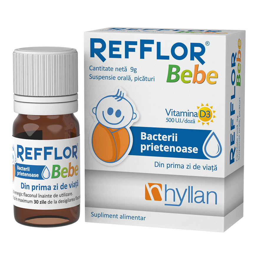 Suspensie orala, picaturi Refflor Bebe, 9 g, Hyllan