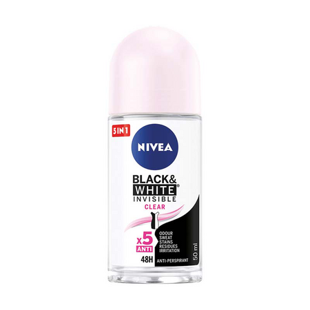 Deodorant roll-on antiperspirant Black & White Invisible Clear, 50 ml, Nivea