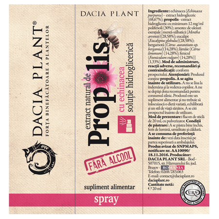 Extract natural de propolis cu echinacea spray, 20 ml, Dacia Plant 593186
