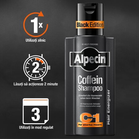 Sampon cu cafeina impotriva caderii parului C1 Black Edition, 250 ml, Alpecin 721326