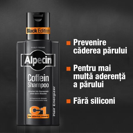 Sampon cu cafeina impotriva caderii parului C1 Black Edition, 250 ml, Alpecin 721325