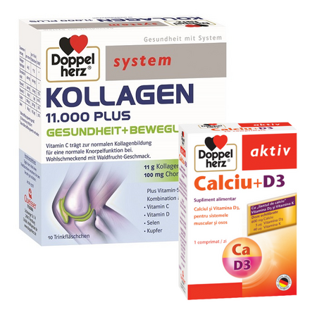 Pachet Kollagen 11.000 plus, 10 flacoane + Calciu + D3, 10 comprimate, Doppelherz