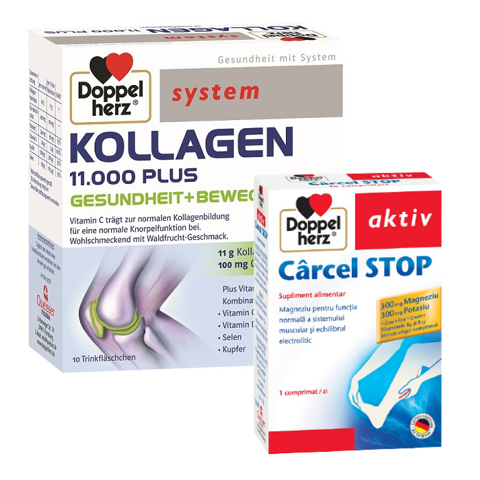 Pachet Kollagen 11.000 plus, 10 flacoane + Carcel Stop, 10 comprimate, Doppelherz