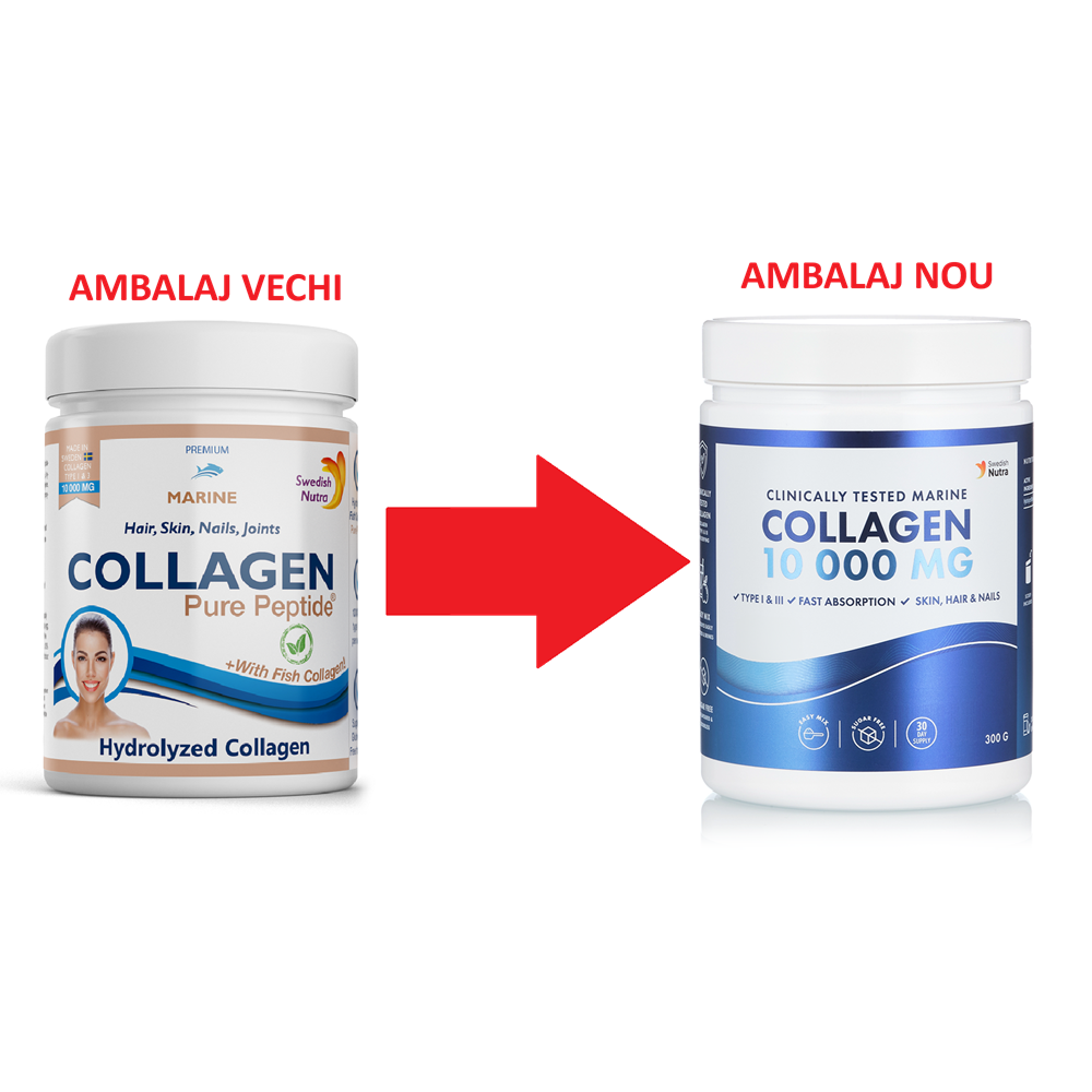 Pulbere de colagen hidrolizat tip 1 si 3 Marine Fish, 10000 mg, 300 g, Swedish Nutra