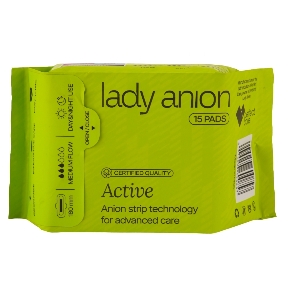 Absorbante de zi si noapte 3 picaturi Active 180mm, 15 bucati, Lady Anion