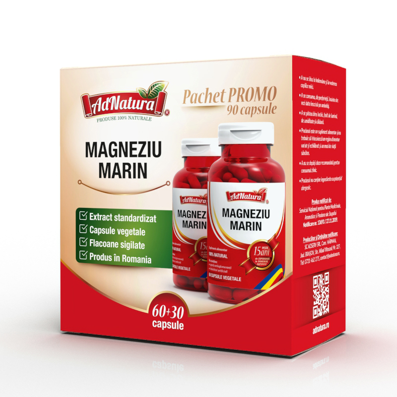 Pachet Magneziu Marin, 60 + 30 capsule,, AdNatura