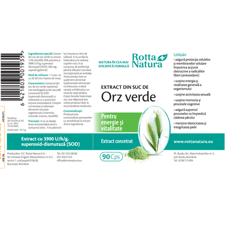 Extract din suc de orz verde, 90 capsule, Rotta Natura 598198