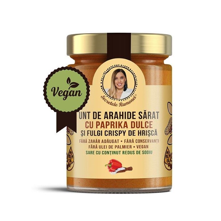 Crema de arahide sarata cu paprika dulce si fulgi de hrisca, Secretele Ramonei, 350g, Remedia 