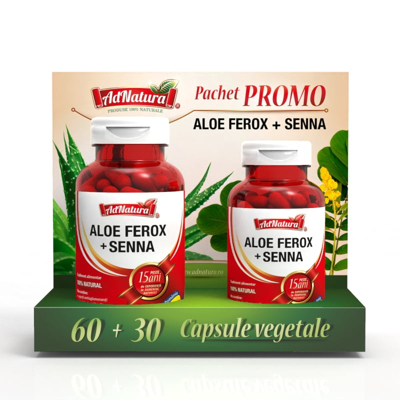 Pachet Aloe Ferox + Senna, 60 + 30 capsule, AdNatura