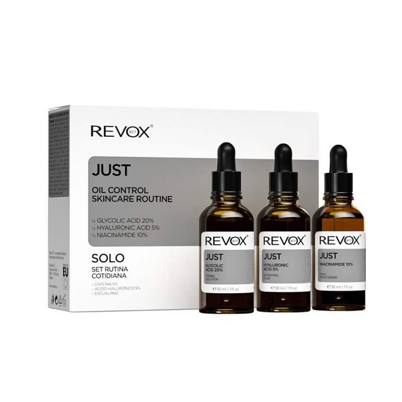 Pachet Acid glicolic Just Glycolic Acid 20%, 30 ml + Niacinamida Just Niacinamide 10%, 30 ml + Acid hialuronic Just Hyaluronic Acid 5%, Revox