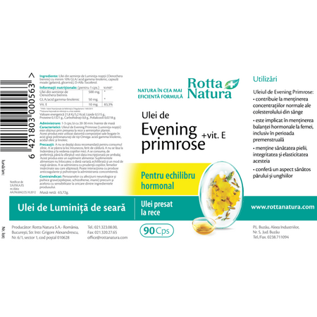 Evening Primrose + Vitamina E, 90 capsule, Rotta Natura 647651