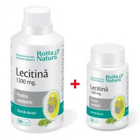 Pachet Lecitina 1200 mg, 90 capsule + 30 capsule, Rotta Natura