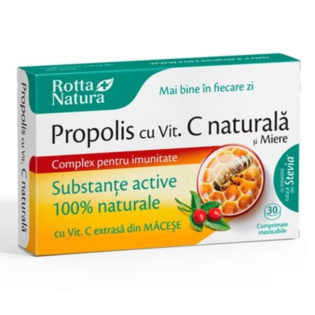 Propolis cu vitamina C naturala si miere, 30 comprimate, Rotta Natura