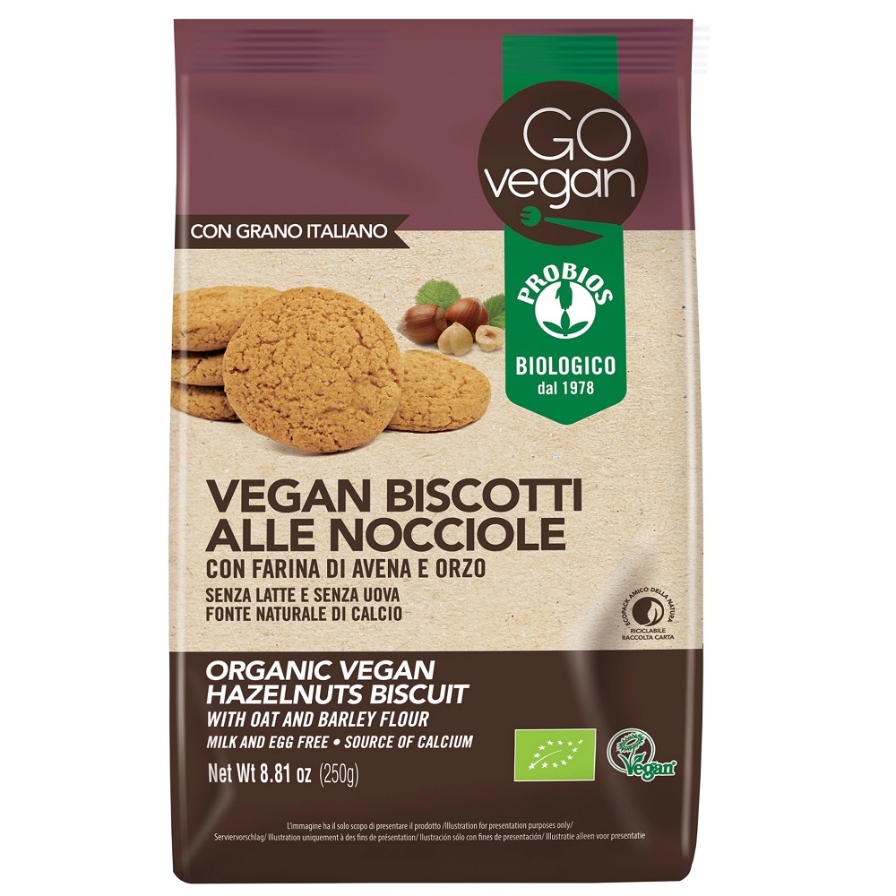 Biscuiti bio vegani cu alune, ovaz si faina de orz, 250g, Probios