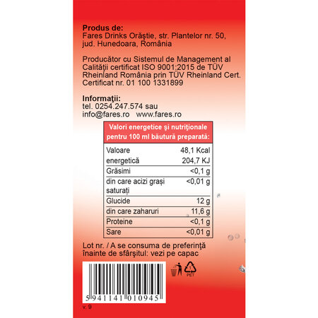 Sirop cu capsuni, 700 ml, Fares 702784