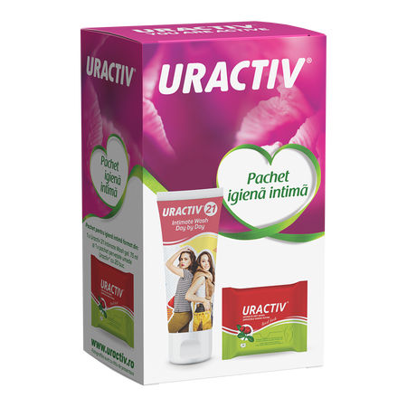 Pachet Uractiv 21 Intimate Wash, 75 ml + servetele umede intime Uractiv, 20 bucati, Terapia