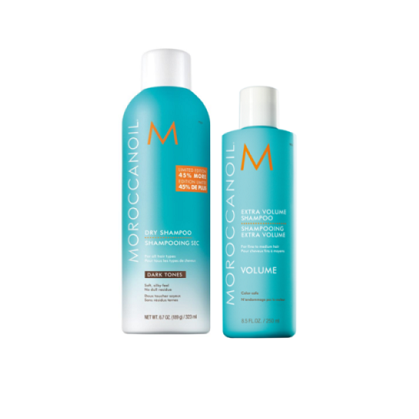 Pachet Volume Sampon + Sampon uscat, 250 ml + 323 ml, Moroccanoil