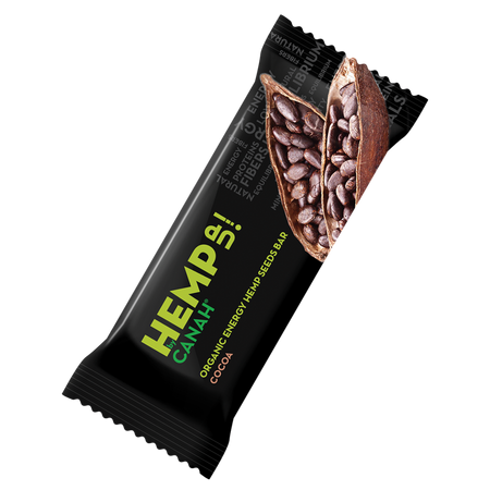 Baton bio cu seminte de canepa si cacao, 48 g, Canah