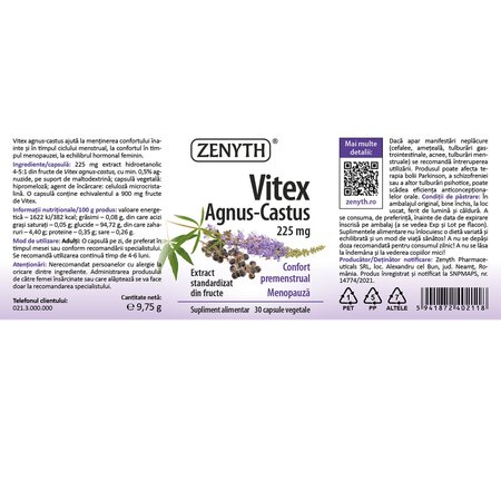 Vitex Agnus - Castus, 225 mg, 30 capsule vegetale, Zenyth 702689
