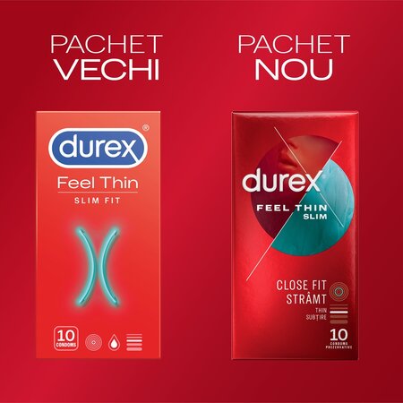 Prezervative Feel Thin Slim Fit, 10 bucati, Durex 606715