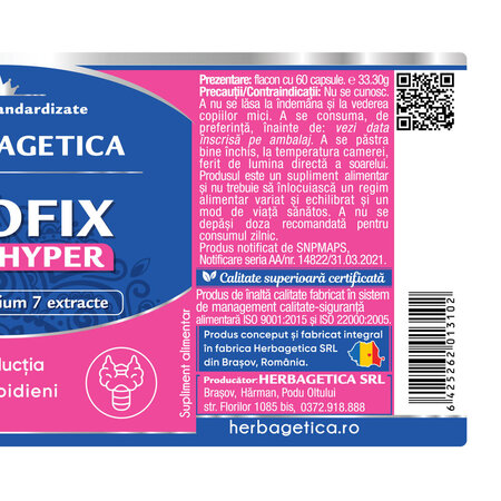 Tirofix Hyper, 60 capsule, Herbagetica 688951