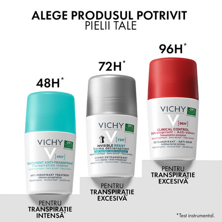 Pachet Deodorant roll-on antiperspirant cu parfum 48H, 50 ml + 50 ml, Vichy 699368