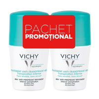 Pachet Deodorant roll-on antiperspirant cu parfum 48H, 50 ml + 50 ml, Vichy