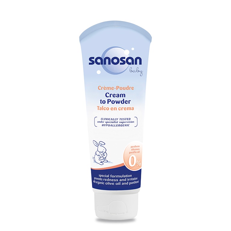 Crema de scutec pudra cu ulei de masline si panthenol, +0luni,, 100 ml, Sanosan