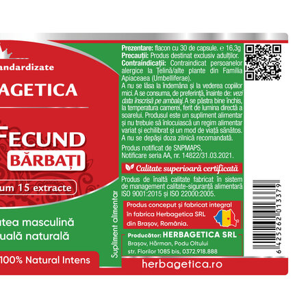 SuperFecund Barbati, 30 capsule, Herbagetica 688927