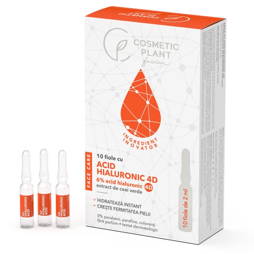 Fiole cu 6% acid hialuronic 4D FaceCare, 10 fiole x 2 ml, Cosmetic Plant