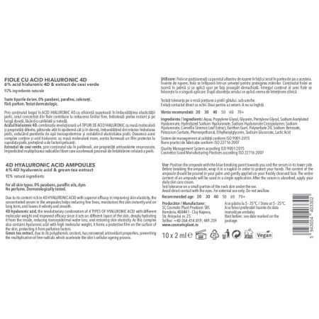 Fiole cu 6% acid hialuronic 4D FaceCare, 10 fiole x 2 ml, Cosmetic Plant 712513