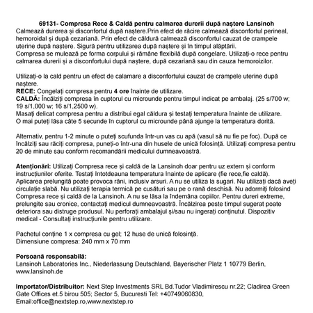 Compresa cald-rece pentru calmarea durerilor dupa nastere, 1 bucata, Lansinoh 743622