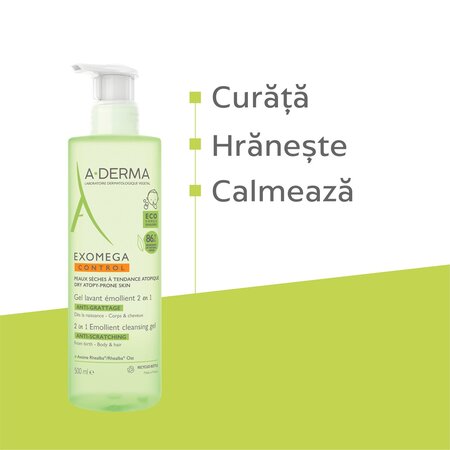 Gel de dus emoliant 2 in 1 Exomega Control, 500 ml, A-Derma 610379