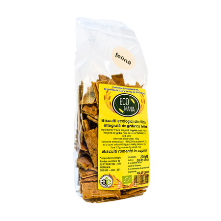 Biscuiti bio integrali cu telina, 200 g, Ecomania