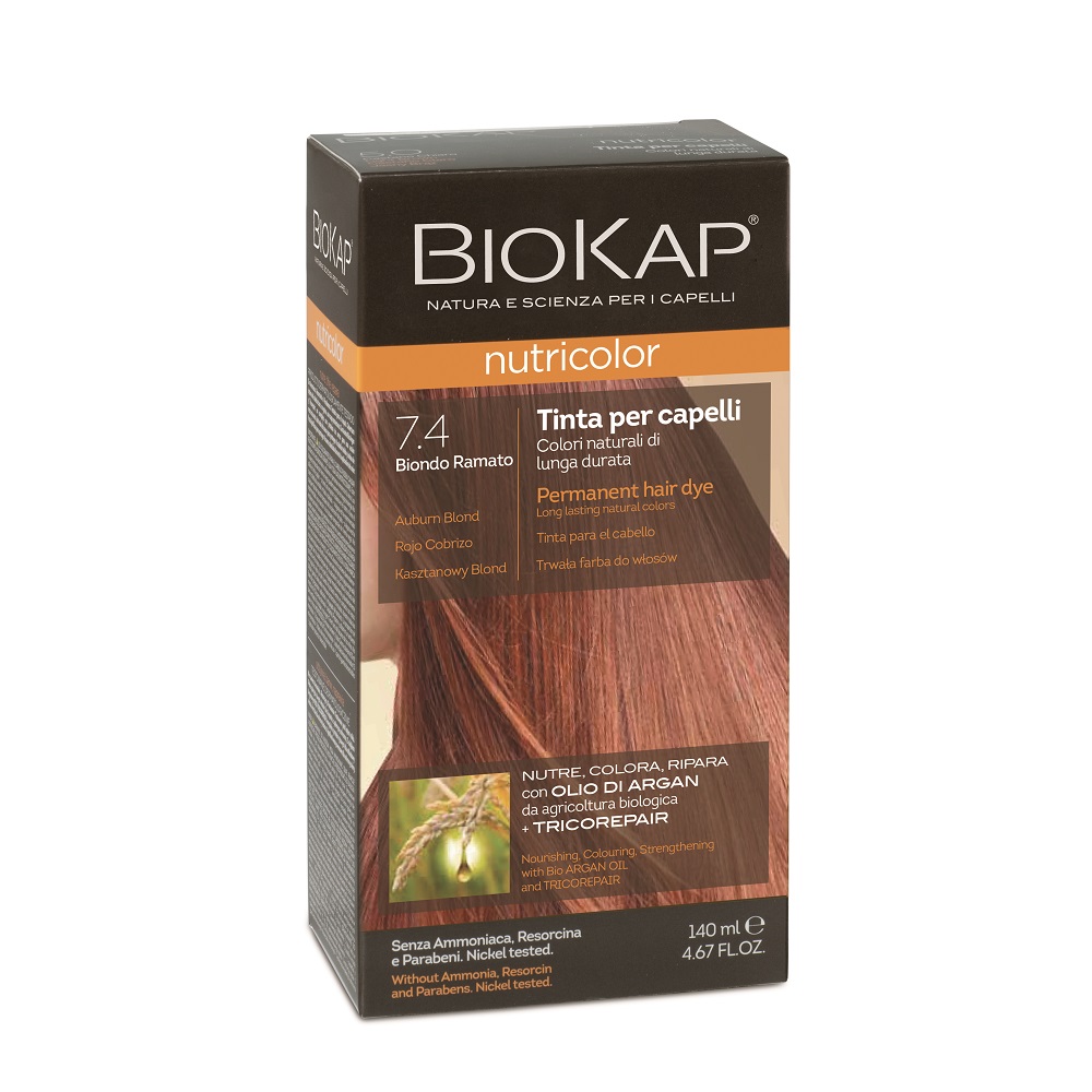 Vopsea de par Nuanta 7.4 Auburn Blond Nutricolor, 140 ml, Biokap