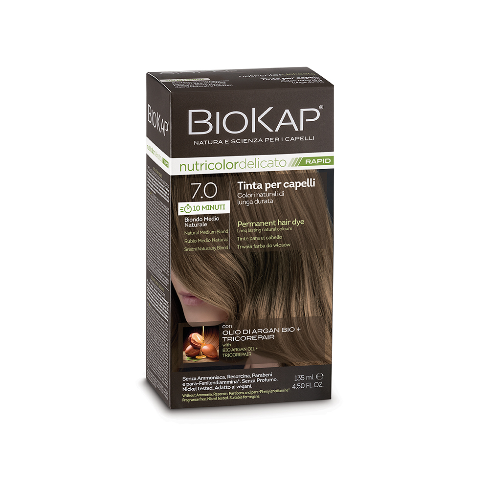 Vopsea pentru par Nuanta 7.0 Natural Medium Blond Nutricolor Delicato Rapid, 135, Biokap