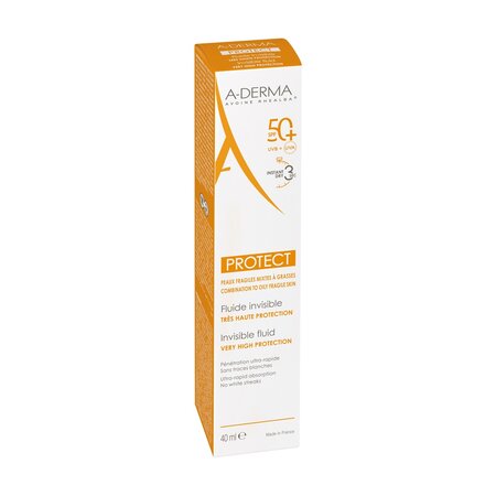 Fluid pentru fata cu protectie solara SPF 50+ A-Derma Protect, 40 ml, A-Derma