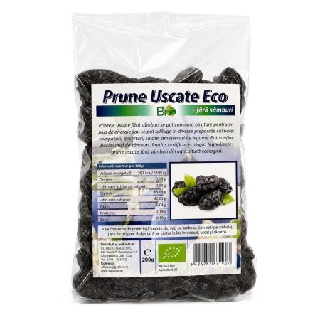 Prune eco uscate fara samburi, 200 g, Deco Italia