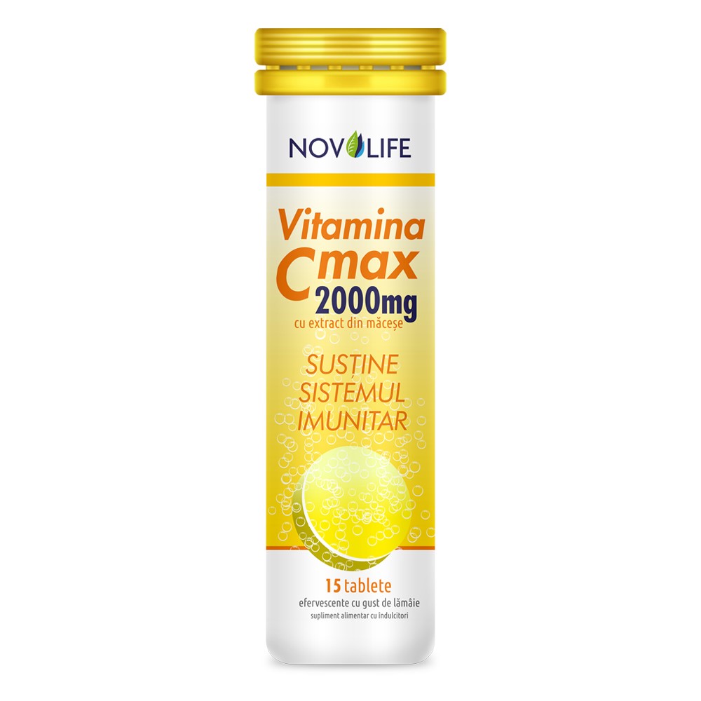 Vitamina C efervescenta cu extract de macese Max 2000, 15 tablete, Novolife