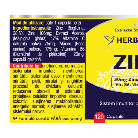 Zinc Forte, 120 capsule, Herbagetica 688985