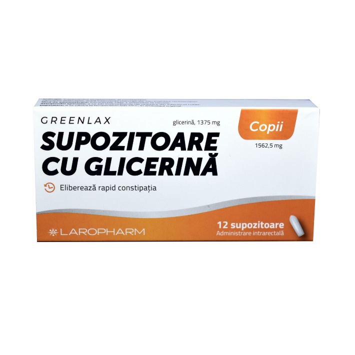  Supozitoare cu glicerina pentru copii Greenlax, 12 bucati, Laropharm