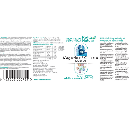 Magneziu + B Complex, 30 capsule, Rotta Natura 598020
