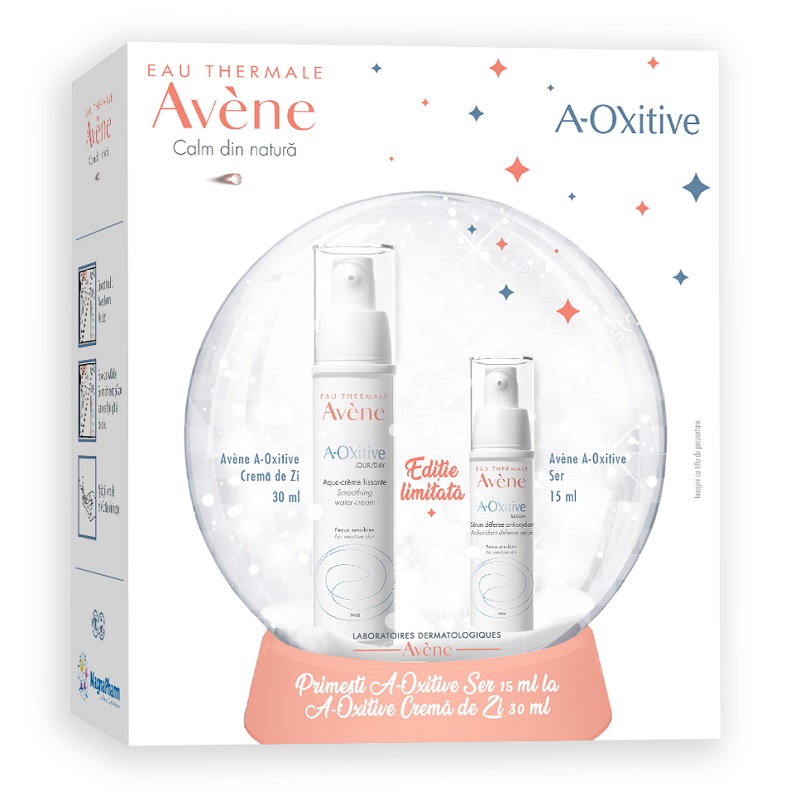 Pachet Crema de zi hidratanta cu efect de netezire A-OXitive, 30 ml + Crema pentru zona ochilor cu efect de netezire A-OXitive, 15 ml, Avene