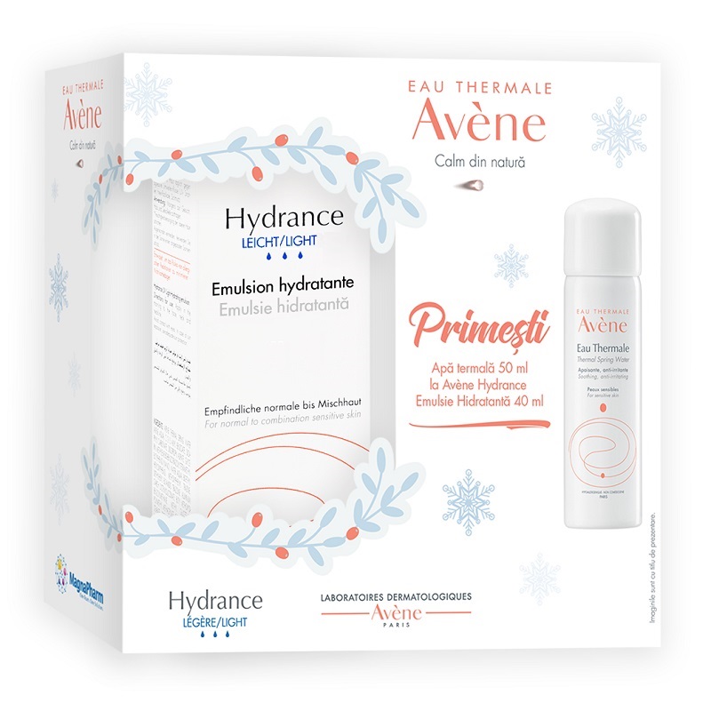 Pachet Emulsie hidratanta pentru ten normal-mixt Hydrance Legere, 40 ml + Apa termala spray, 50 ml, Avene