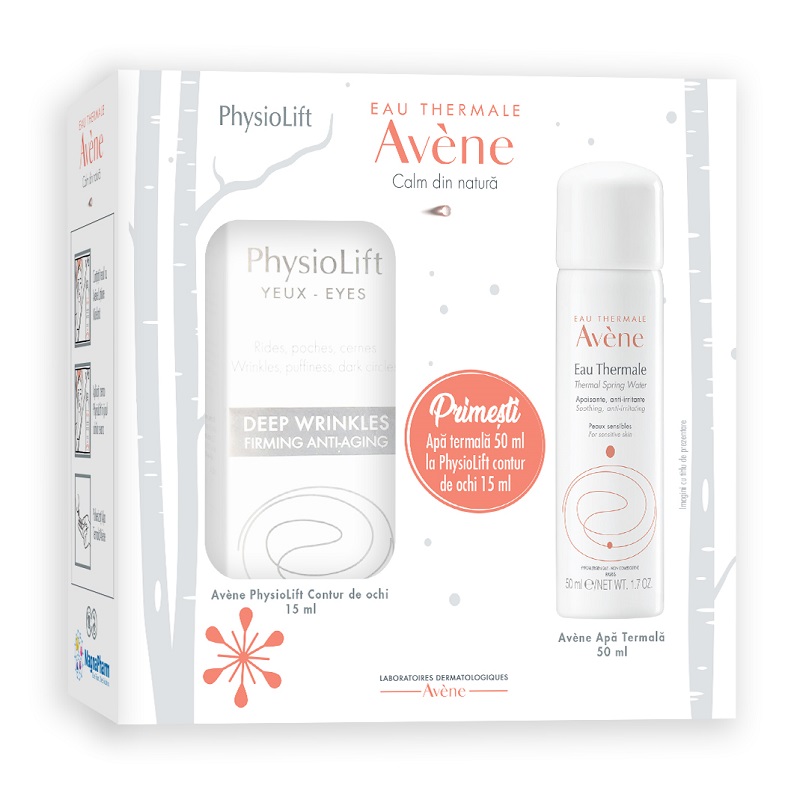 Pachet Contur de ochi pentru riduri profunde PhysioLift, 15 ml + Apa termala spray, 50 ml, Avene