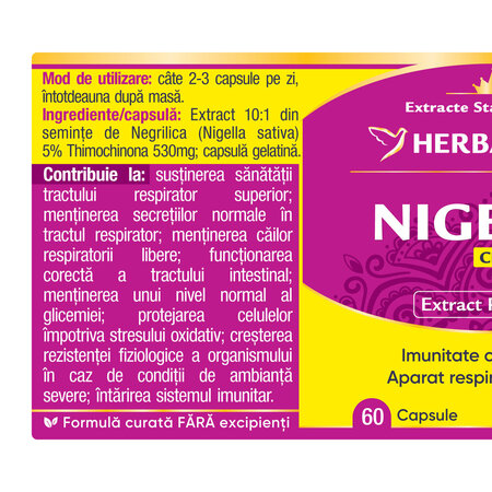Nigella chimen negru, 60 capsule, Herbagetica 688915