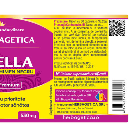 Nigella chimen negru, 60 capsule, Herbagetica 688914