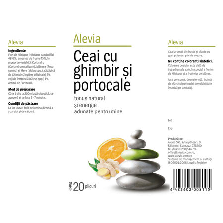 Ceai cu ghimbir si portocale, 20 plicuri, Alevia 618781