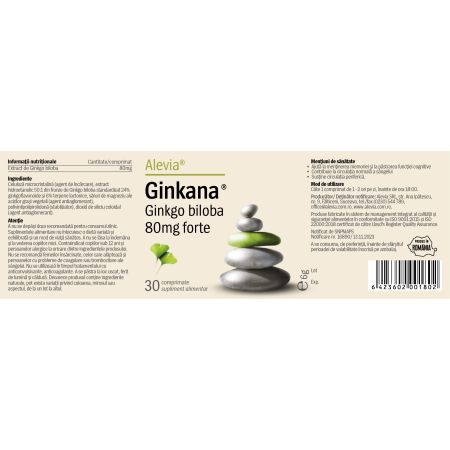 Ginkana Ginko Biloba Forte 80mg, 30 comprimate, Alevia 655923